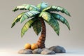 Stylized Low Poly 3D Render of Tropical Palm Tree with Coconuts on Rocks AI generated. Royalty Free Stock Photo