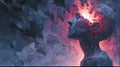Abstract human head exploding into geometric fragments with glowing red energy inside,Anxiety Royalty Free Stock Photo
