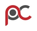 Stylized lowercase letters P and C are linked by a single line for a logo, monogram, or monogram