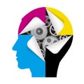 Smart technology of color printing, male head. Royalty Free Stock Photo