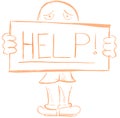 Stylized man with Help banner isolated Royalty Free Stock Photo