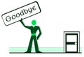 Stylized man with signboard with word goodbye