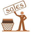 Stylized man with signboard with word sales