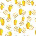 Stylized mango fruit, simple geometric shapes in a seamless pattern on a white background. Vector illustration Royalty Free Stock Photo
