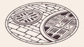 Stylized manhole cover illustration with geometric pattern. Urban design element vector design Generative AI Royalty Free Stock Photo