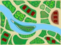 Stylized map area top view river field greens