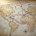 Stylized map depicting The Great Migrations with exaggerated Atlantic Royalty Free Stock Photo