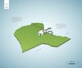 Stylized map of Kuwait. Isometric 3D