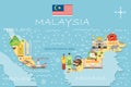 Stylized map of Malaysia. Travel illustration with malaysian lan