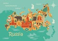 A stylized map of Russia with the symbols of culture and nature Royalty Free Stock Photo