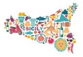 Stylized map of Sicily with traditional symbols Royalty Free Stock Photo