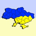 Stylized Map of Ukrain in Blue and Yellow Colors