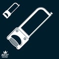 Stylized metal saw with sharp teeth, clear eps8 vector illustration. Realistic razor-sharp hacksaw. Manufacturing icon.