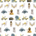 Stylized metal steampunk mechanic robots animals machine steam gear insect punk art machinery seamless pattern