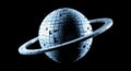 Futuristic metallic planet with ring system against black background Royalty Free Stock Photo