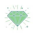 Stylized Mint Green Diamond Gemstone with Sparkle Accents on White Background Royalty Free Stock Photo