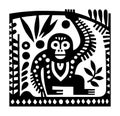 Stylized Monkey Illustration in Black and White Jungle Setting Royalty Free Stock Photo