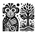 Stylized Monkey Illustration with Tropical Tree and Decorative Elements Royalty Free Stock Photo