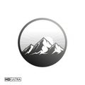 Minimalist monochrome logo design featuring stylized jagged mountain peaks and a sun moon within a circular frame Royalty Free Stock Photo
