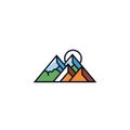 Stylized mountain logo featuring three triangular peaks. The left peak is green, the Royalty Free Stock Photo