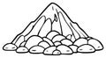Stylized mountain range line art with rocks at the base in a simple black and white drawing style Royalty Free Stock Photo