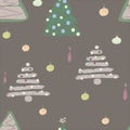 stylized multicolored christmas tree doodle hand-drawn on a dark background, christmas pattern for design