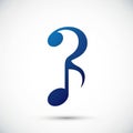 Stylized musical symbol combining a question mark and a quaver note, in gradient blue on a white Royalty Free Stock Photo