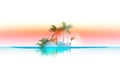 Stylized neon color palette tropical island with palm trees