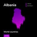 Stylized neon digital isometric striped vector Albania map with 3d effect.