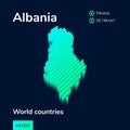 Stylized neon digital isometric striped vector Albania map with 3d effect