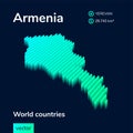 Stylized neon digital isometric striped vector Armenia map with 3d effect.