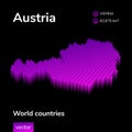 Stylized neon digital isometric striped vector Austria map with 3d effect.