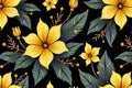 Elegance pattern with ethnic flowers on black, yellow and neutral colors Royalty Free Stock Photo