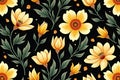 Elegance pattern with ethnic flowers on black, yellow and neutral colors illustration Royalty Free Stock Photo
