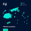 Stylized neon isometric striped vector 3D map of Fiji.