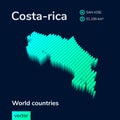 Stylized neon simple digital isometric striped vector Costa-rica map, with 3d effect.