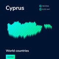 Stylized neon simple digital isometric striped vector Cyprus map, with 3d effect.