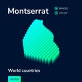 Stylized neon simple digital isometric striped vector 3d Montserrat map.