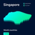 Stylized neon simple digital isometric striped vector 3d Singapore map.