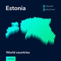 Stylized neon simple digital isometric striped vector Estonia map, with 3d effect.