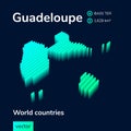 Stylized neon simple digital isometric striped vector Guadeloupe map, with 3d effect.