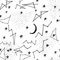 Stylized night sky seamless pattern with shining stars, constellations. Royalty Free Stock Photo
