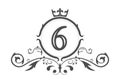 Stylized number 6. Ornament and crown monogram template for business cards, logos, emblems and heraldry designs