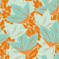 Stylized oak and maple leaf vector seamless pattern background. Tropical colour overlapping hand drawn leaves in arts Royalty Free Stock Photo