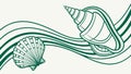 Stylized Ocean Wave with Scallop Shell Motif, vector design Generative AI Royalty Free Stock Photo
