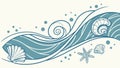 Stylized Ocean Wave & Shells, Serene Nautical Pattern, vector design Generative AI Royalty Free Stock Photo