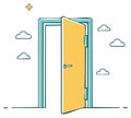 Stylized Open Door Symbolizing Opportunity and Possibilities with Clouds and Star Illustration Royalty Free Stock Photo