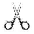 Stylized open scissors showing blades, black handles and sketched line art, a cutting tool Royalty Free Stock Photo