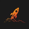 A stylized orange rocket icon, positioned against a black background, is depicted in mid-launch. Royalty Free Stock Photo