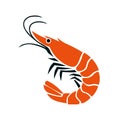 A stylized orange shrimp with black legs and antennae on a white background in a vector graphic style Royalty Free Stock Photo